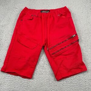 Copper Rivet Shorts Mens Large Red Denim Cargo Moto Zipper Pockets Drawstring